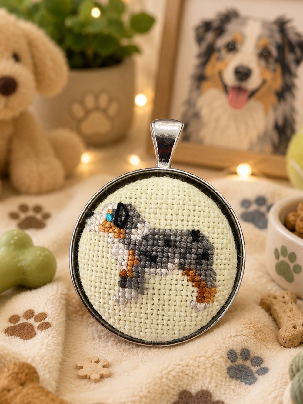 Australian Shepherd dog Handmade Necklace Keychain